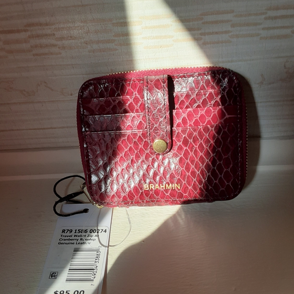 BRAHMIN TRAVEL WALLET CRANBERRY ROSEHIP ZIP AROUND